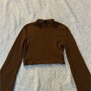 Brown Lettuce Trim Long Sleeve Crop Top